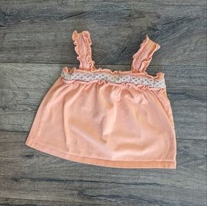 Janie & Jack 4T Toddler Girl Tank Top Sherbet Orange Ruffle Gold Embroidery